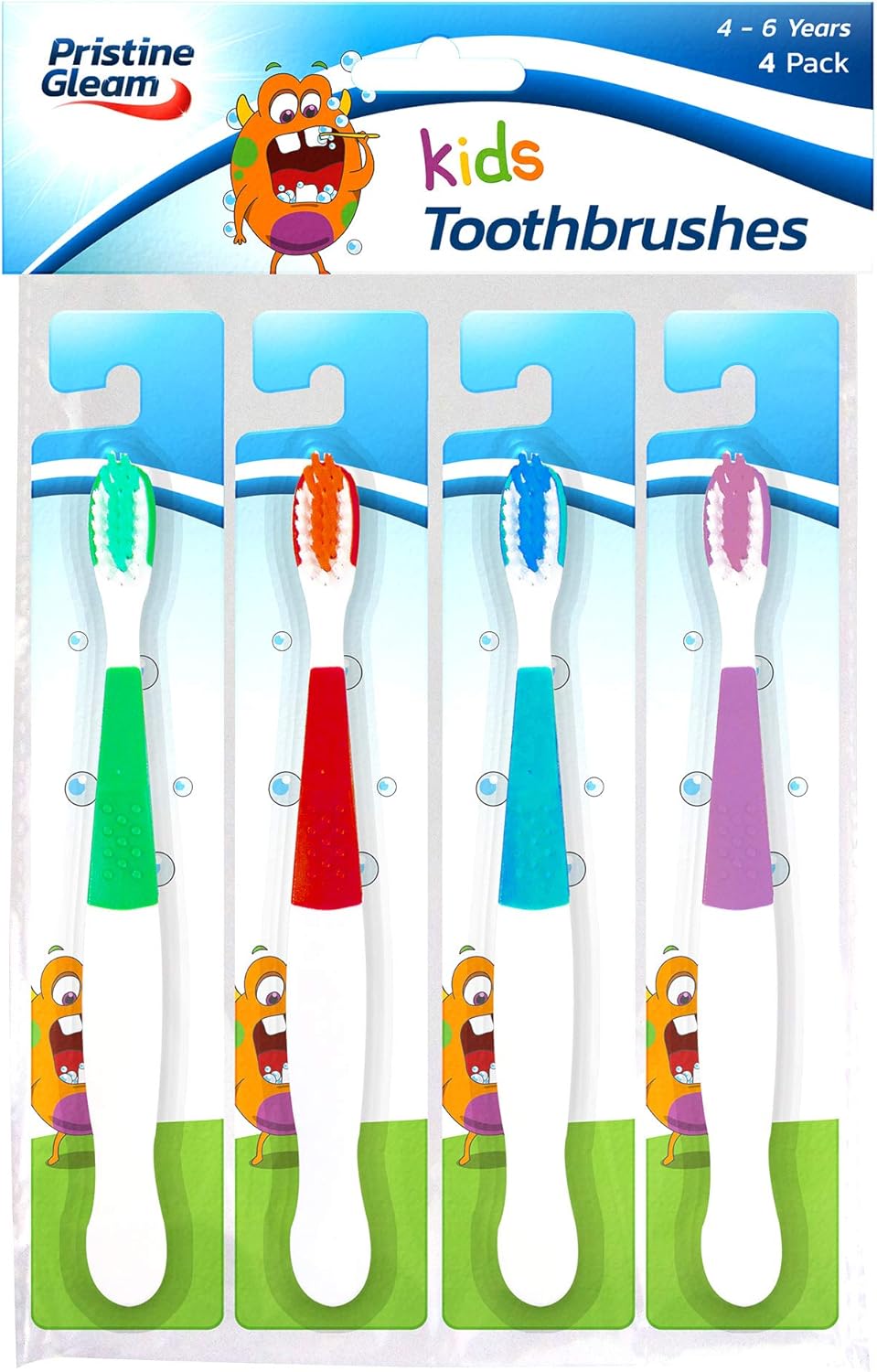 4pk Children Toothbrush Pack in Red, Green, Blue & Purple
