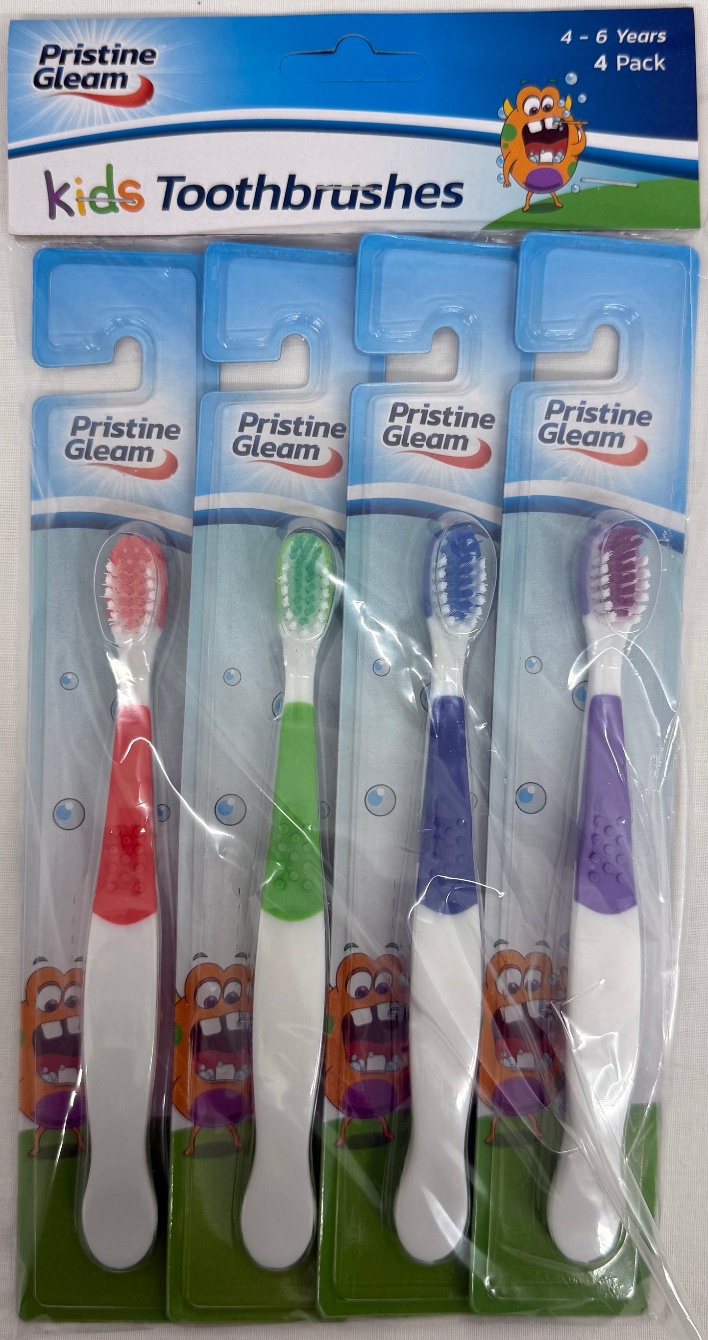4pk Children Toothbrush Pack in Red, Green, Blue & Purple