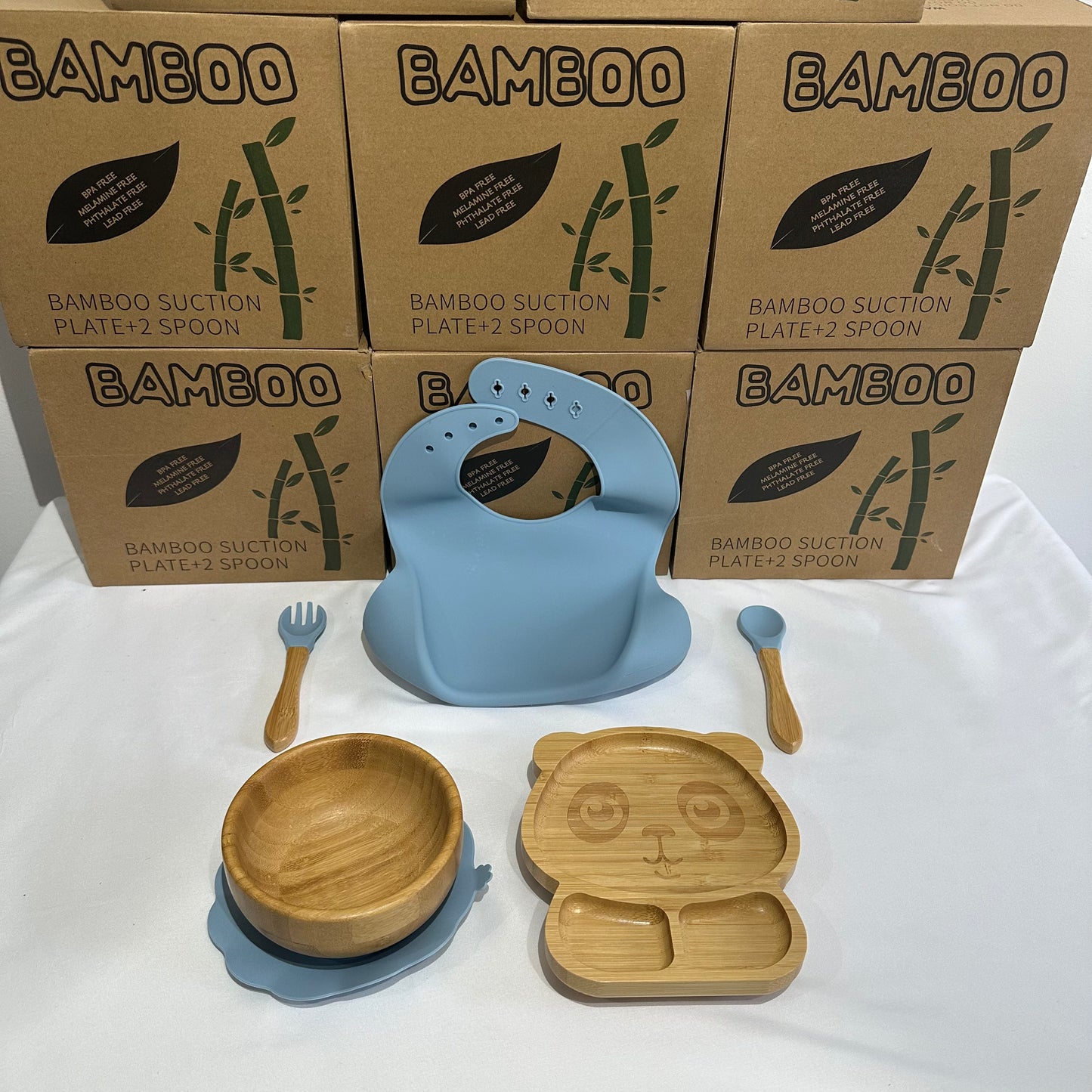 Bamboo Suction Plate + Bowl + 2 Spoon