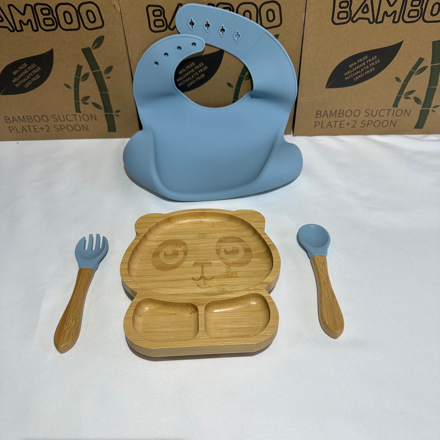 Bamboo Suction Plate + Bowl + 2 Spoon
