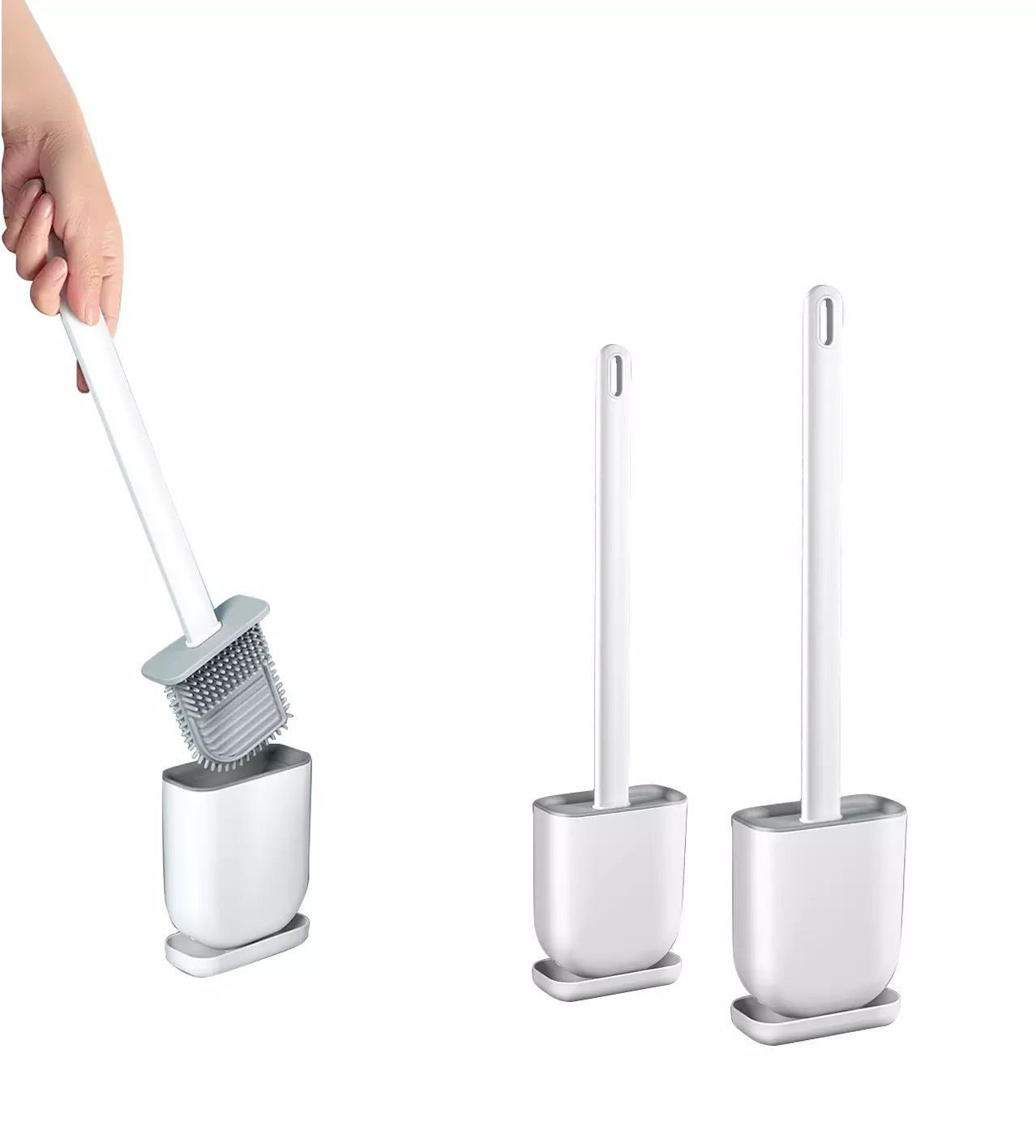 Toilet Brush, Deep Cleaner Silicone Toilet Brushes with Flexible Bristles, Toilet Brush with Quick Drying Holder Set for Bathroom (White）